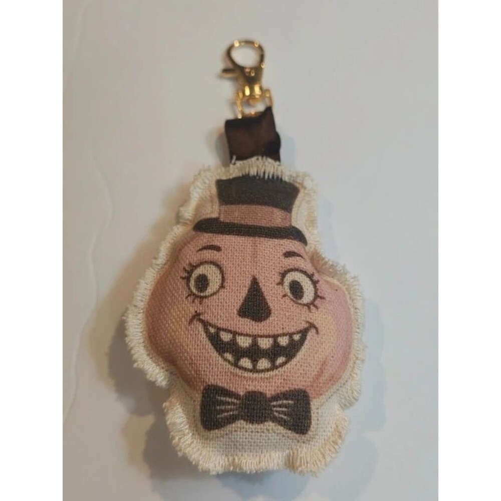 Vintage Jack o' Lantern Pumpkin Halloween Printed Bag Charm Keyring